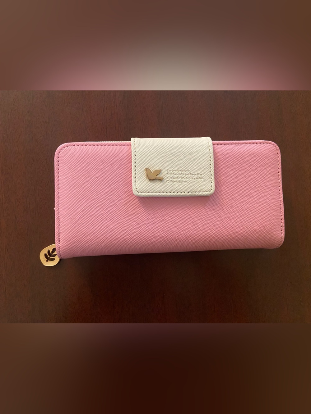 Pink and Cream Zip Wallet with Gold Accent